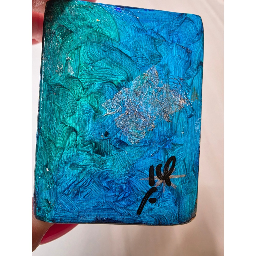 Hand Painted Wooden Evil Eye Nazar Decor Blue Gold Abstract Signed Art Block F1 - Picture 10 of 16